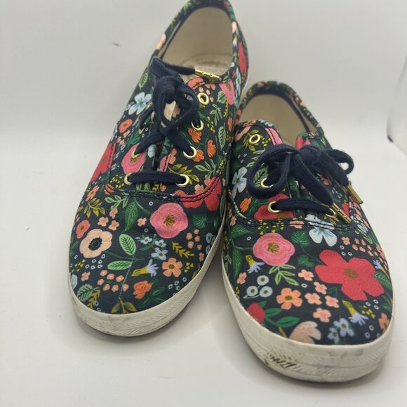Keds Womens Floral Canvas Lace-Up Sneakers Navy Multicolor Size 8.5 - Picture 9 of 10